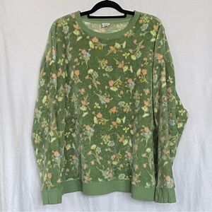 Womens Green Floral Cottagecore Sweatshirt Velvet Plus Size 3X Aegean Apparel
